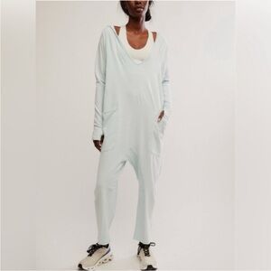 Free People Movement Hot Shot Long Sleeve Stretch Hooded Jumpsuit Arctic Snow L